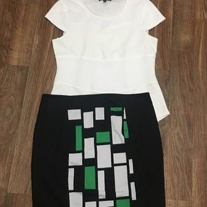 Geometric design Skirt. Black, Green and White